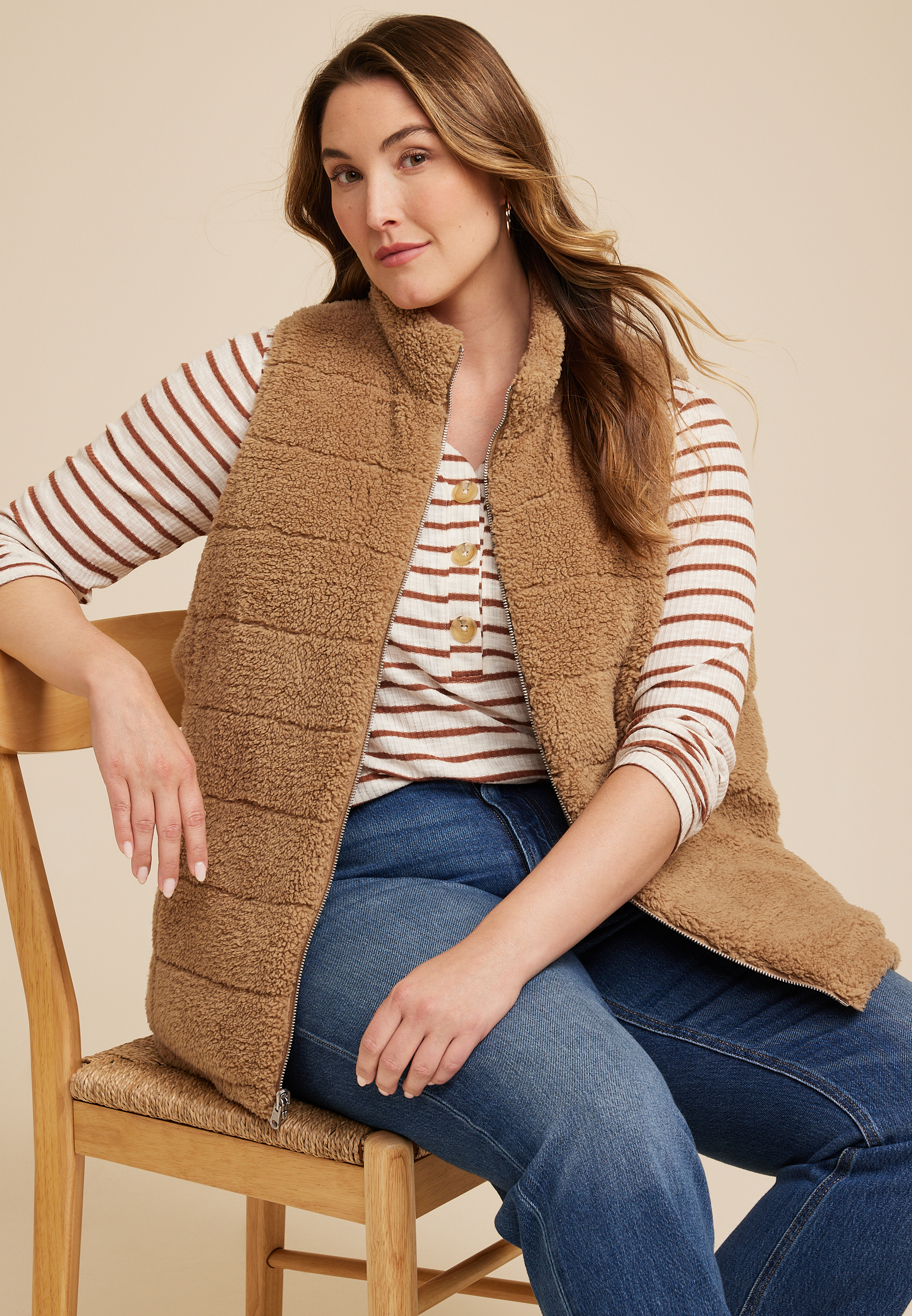 Plus Size Reversible Teddy Sherpa Vest, C115, large