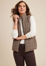 Plaid Puffer Vest, BROWN COMBO, small
