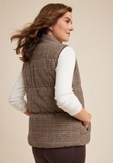 Plaid Puffer Vest, BROWN COMBO, small