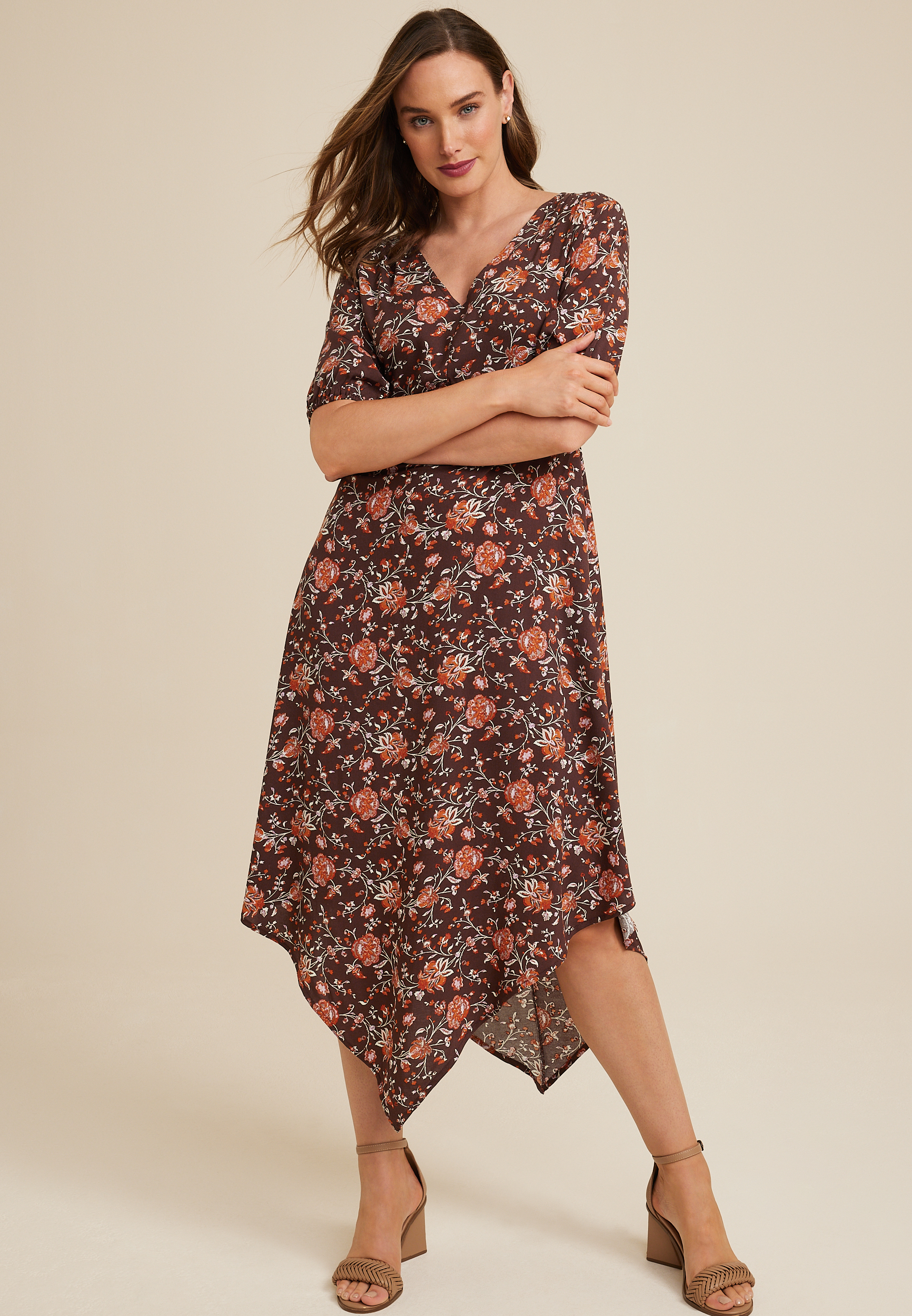 Floral Hanky Hem Midi Dress maurices