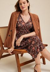 Floral Hanky Hem Midi Dress, WALNUT BROWN COMBO, small