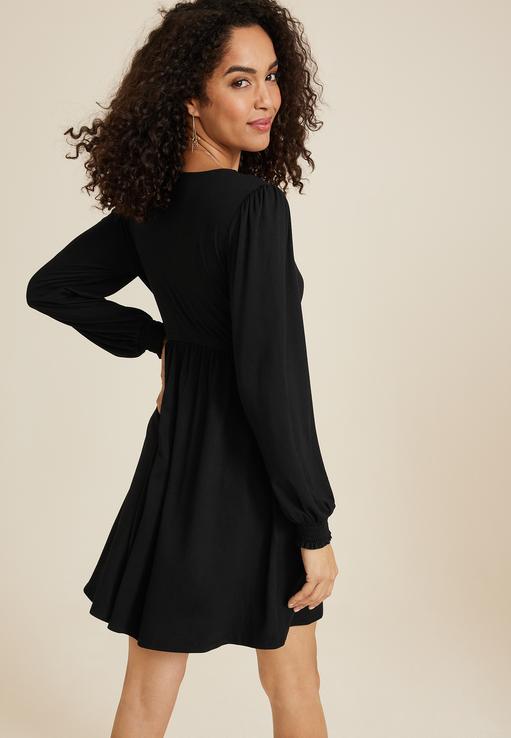 24/7 V Neck Skater Dress, BLACK, large
