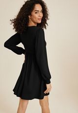 24/7 V Neck Skater Dress, BLACK, small