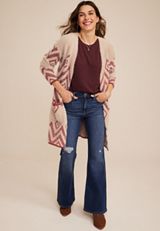 Geo Print Eyelash Cardigan, C9081, small