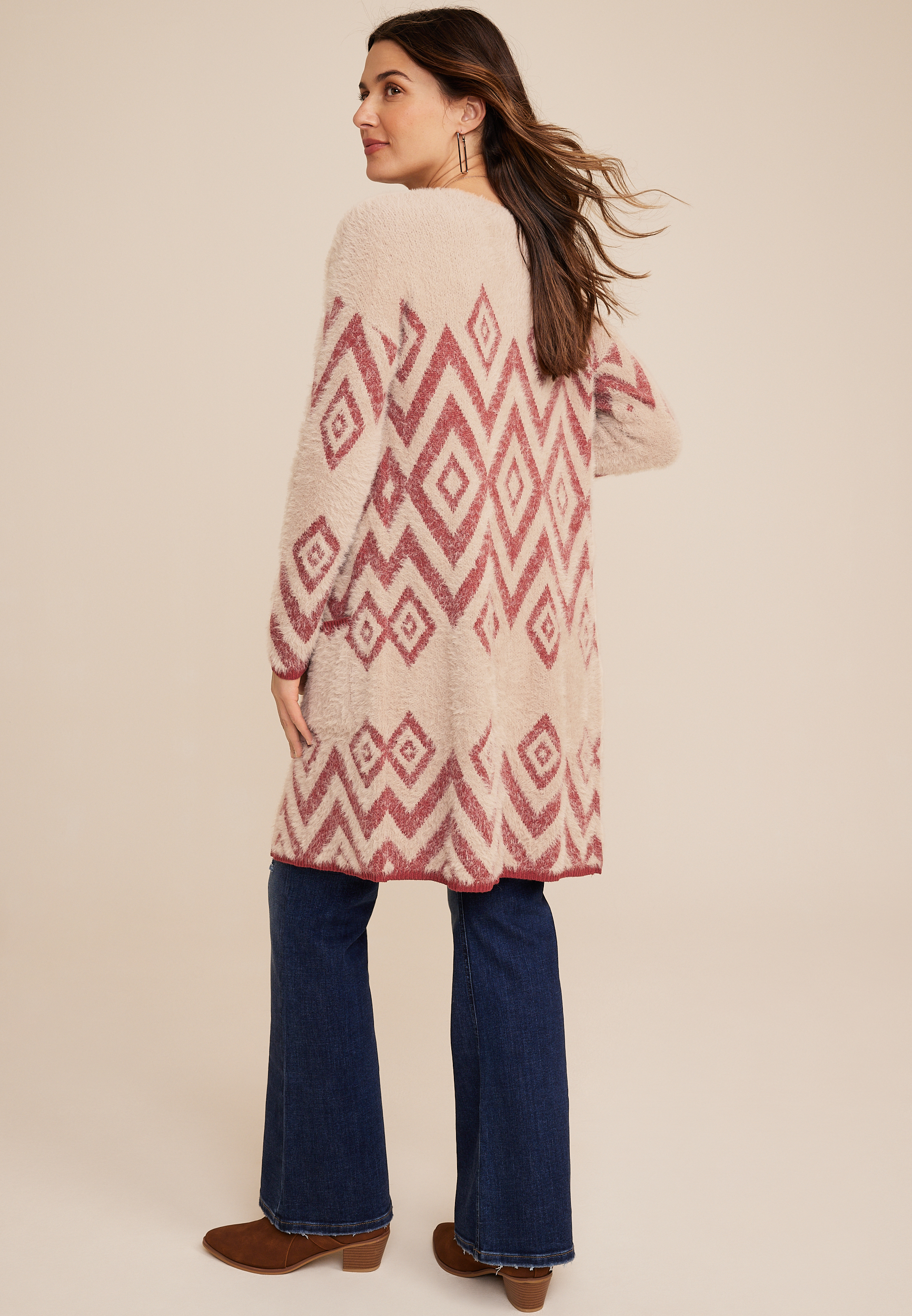 Geo Print Eyelash Cardigan, C9081, large