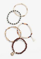 5 Piece Tassel Stretch Bracelet, BLUE COMBO, small