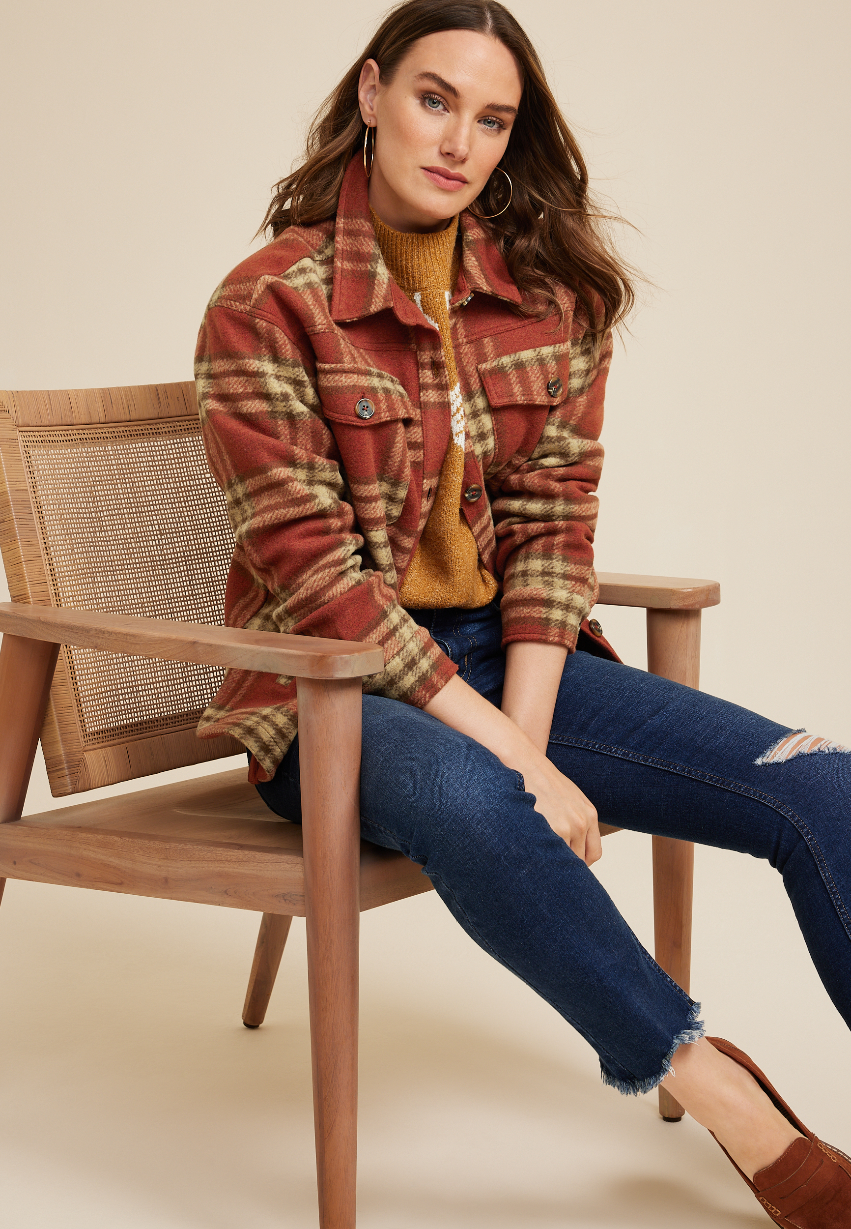Shoreline Shortie Plaid Shacket​, C5528, large