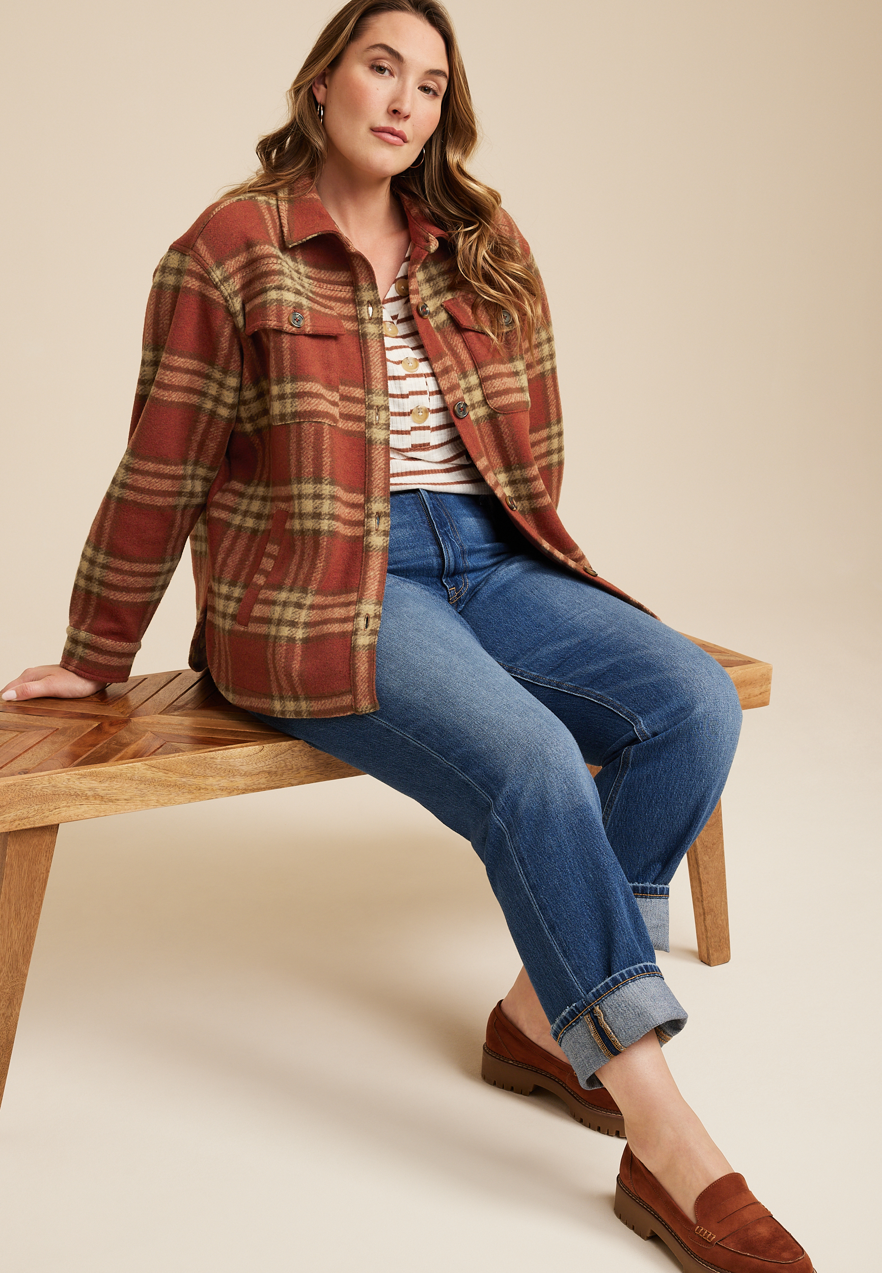 Plus Size Shoreline Shortie Plaid Shacketâ€‹, C5528, large