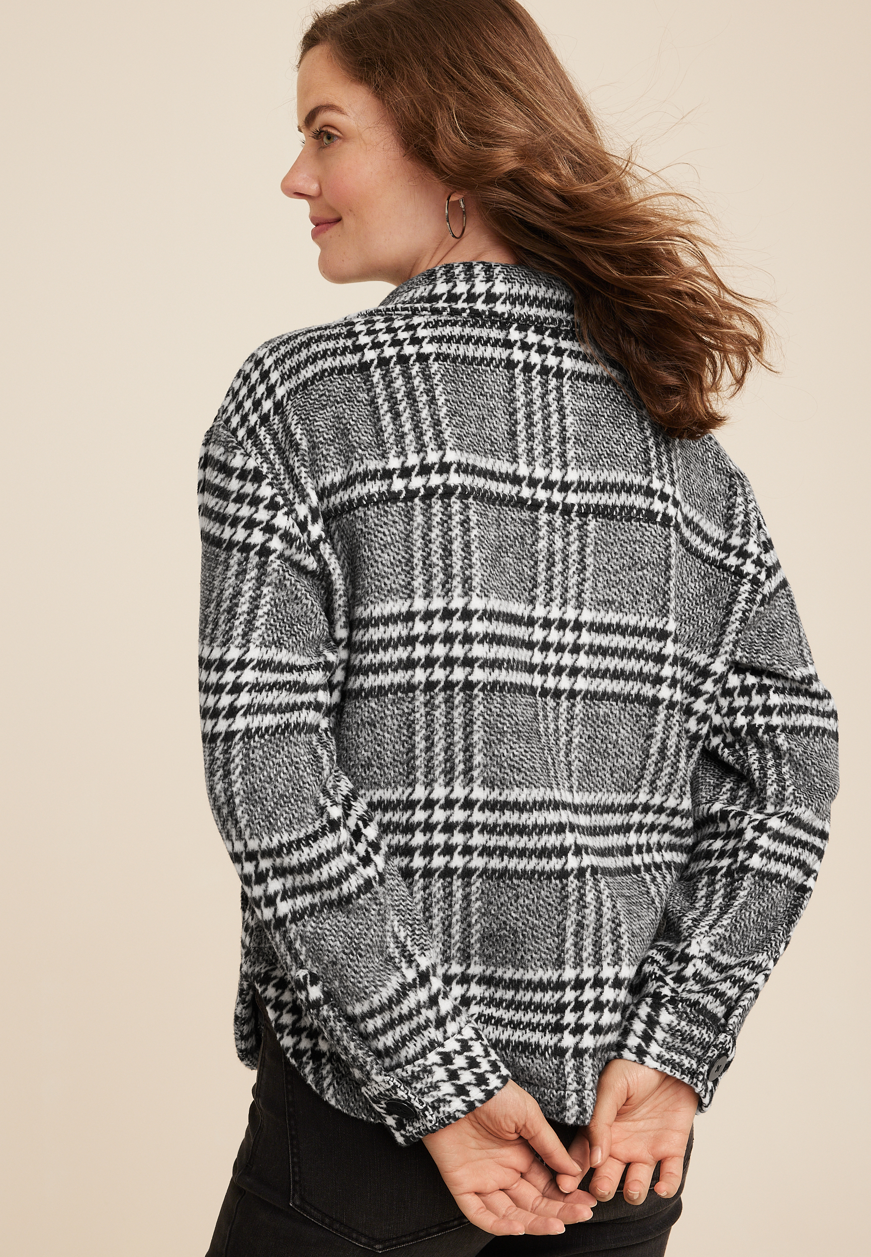 Shoreline Shortie Black Plaid Shacket​, C1756, large