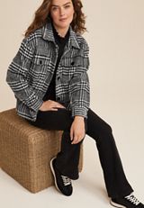 Shoreline Shortie Black Plaid Shacket​, C1756, small