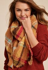 Orange Plaid Blanket Scarf, MULTI, small