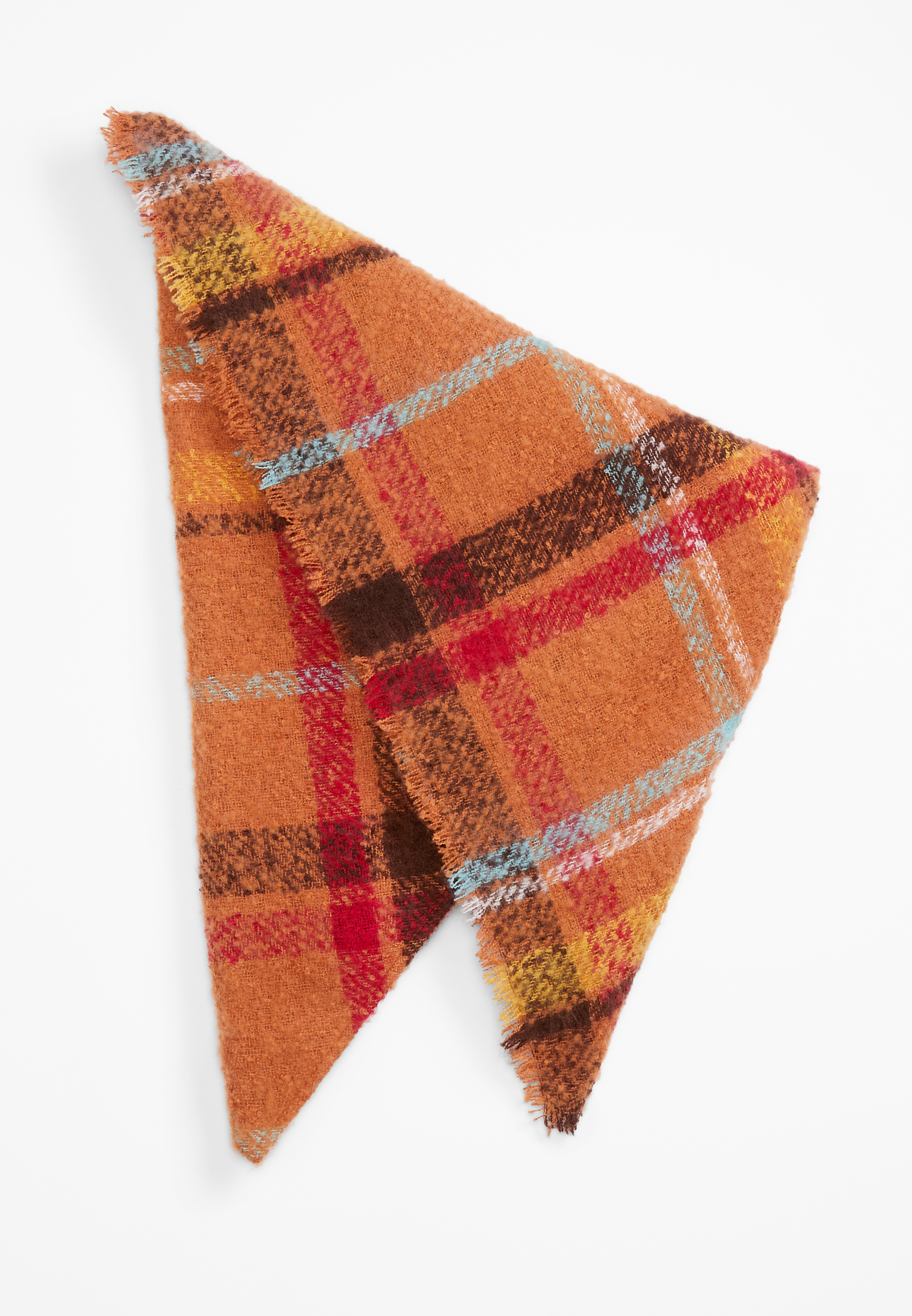 Orange Plaid Blanket Scarf, MULTI, large