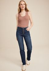Everflex&trade; High Rise Button Fly Straight Jean, C258, small