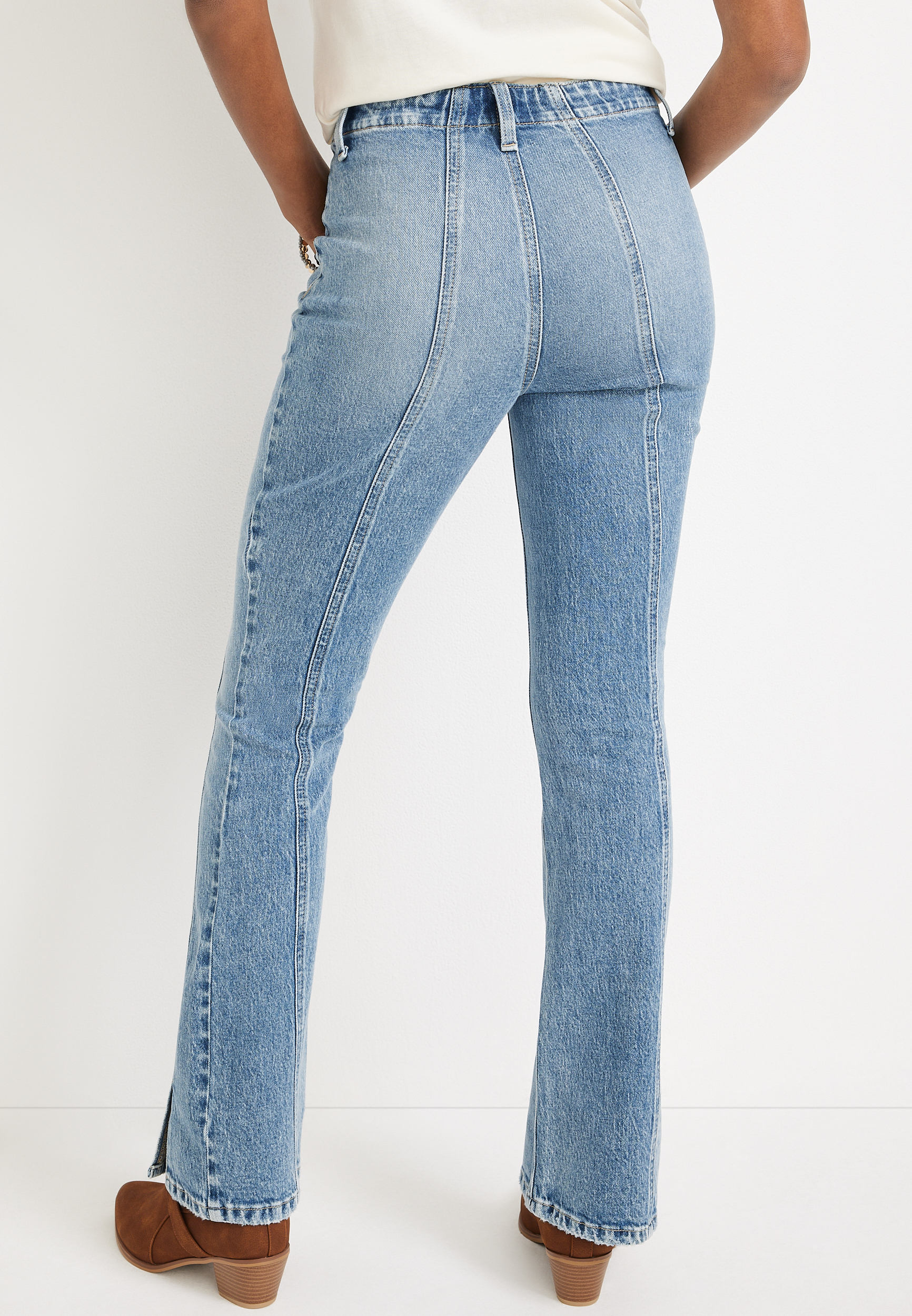 edgely&trade; Flare Front Seam High Rise Jean, MEDIUM SANDBLAST, large