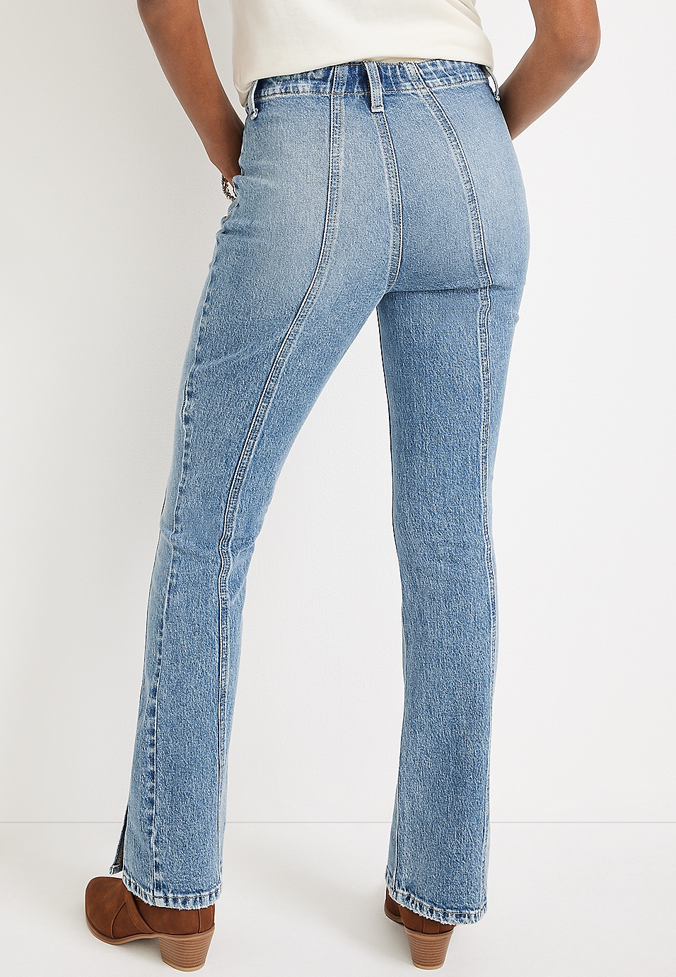 Girls Denim Ankle Jeans with Front Seam & Slit
