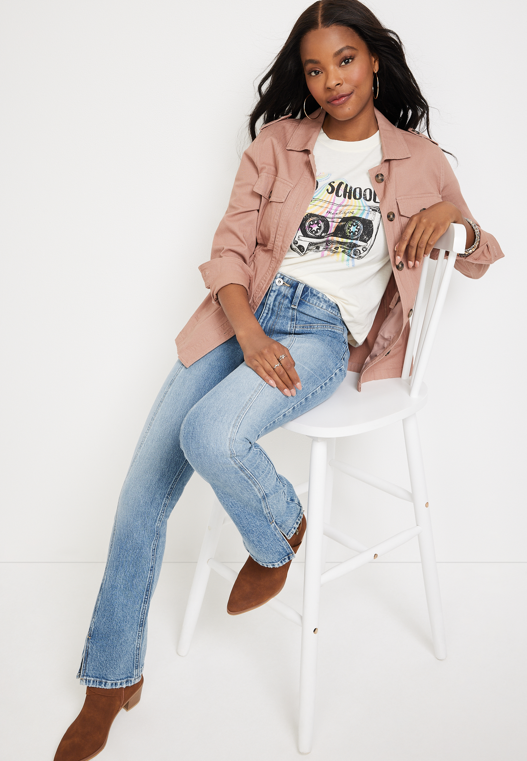 edgely&trade; Flare Front Seam High Rise Jean, MEDIUM SANDBLAST, large