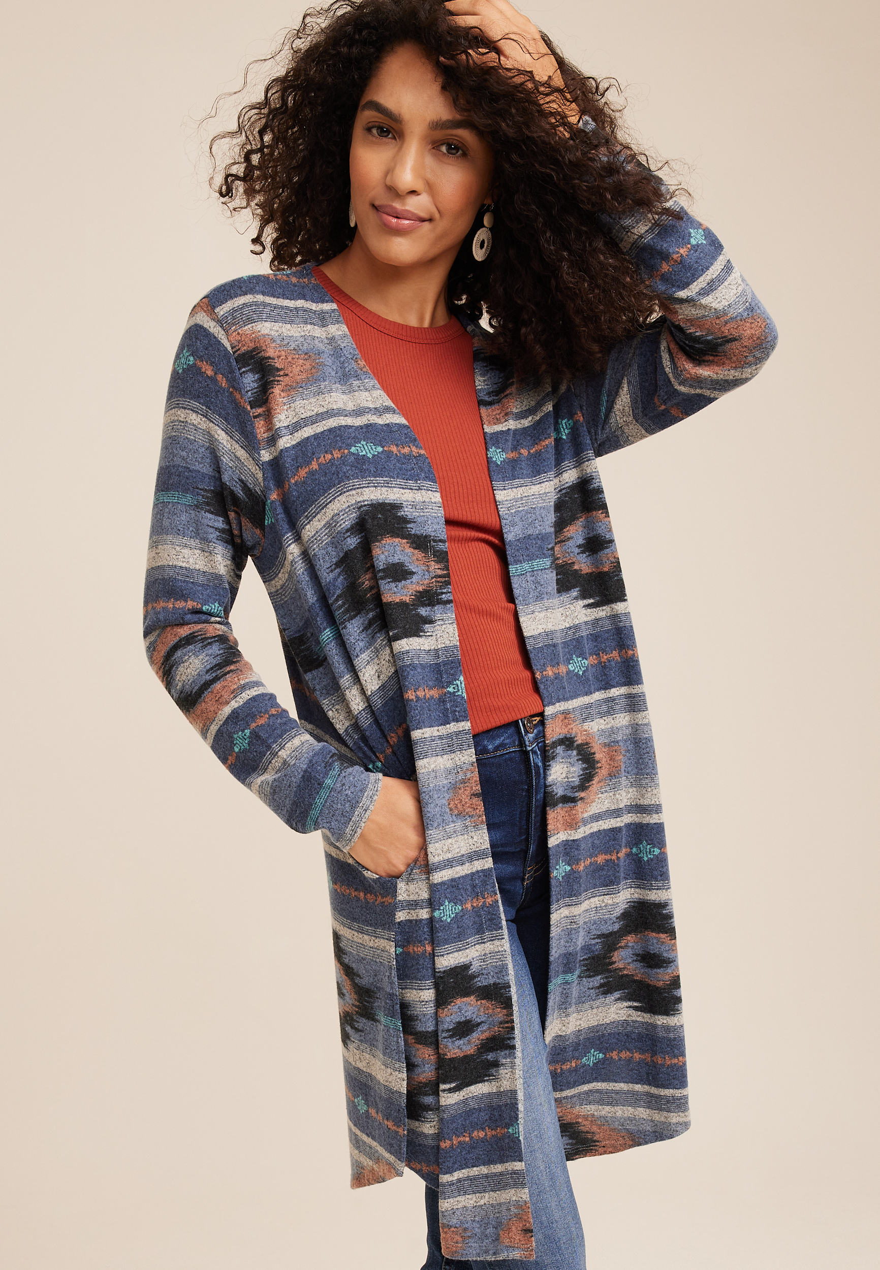 Geo Print Duster Cardigan | maurices