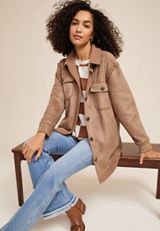 Teddy Lined Faux Suede Button Jacket, BROWN, small