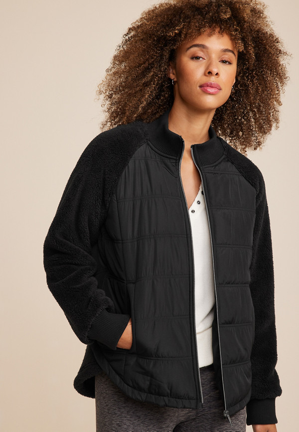 Sherpa Sleeve Mixed Media Puffer Jacket | maurices