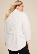 Plus Size Sherpa Sleeve Mixed Media Puffer Jacket, C4673, small