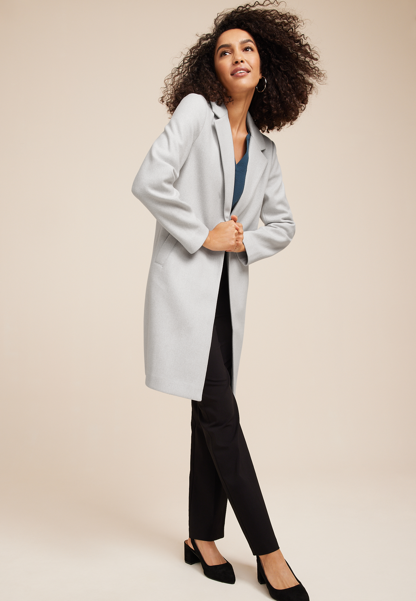 One Button Dress Coat, HEATHER GRAY, large