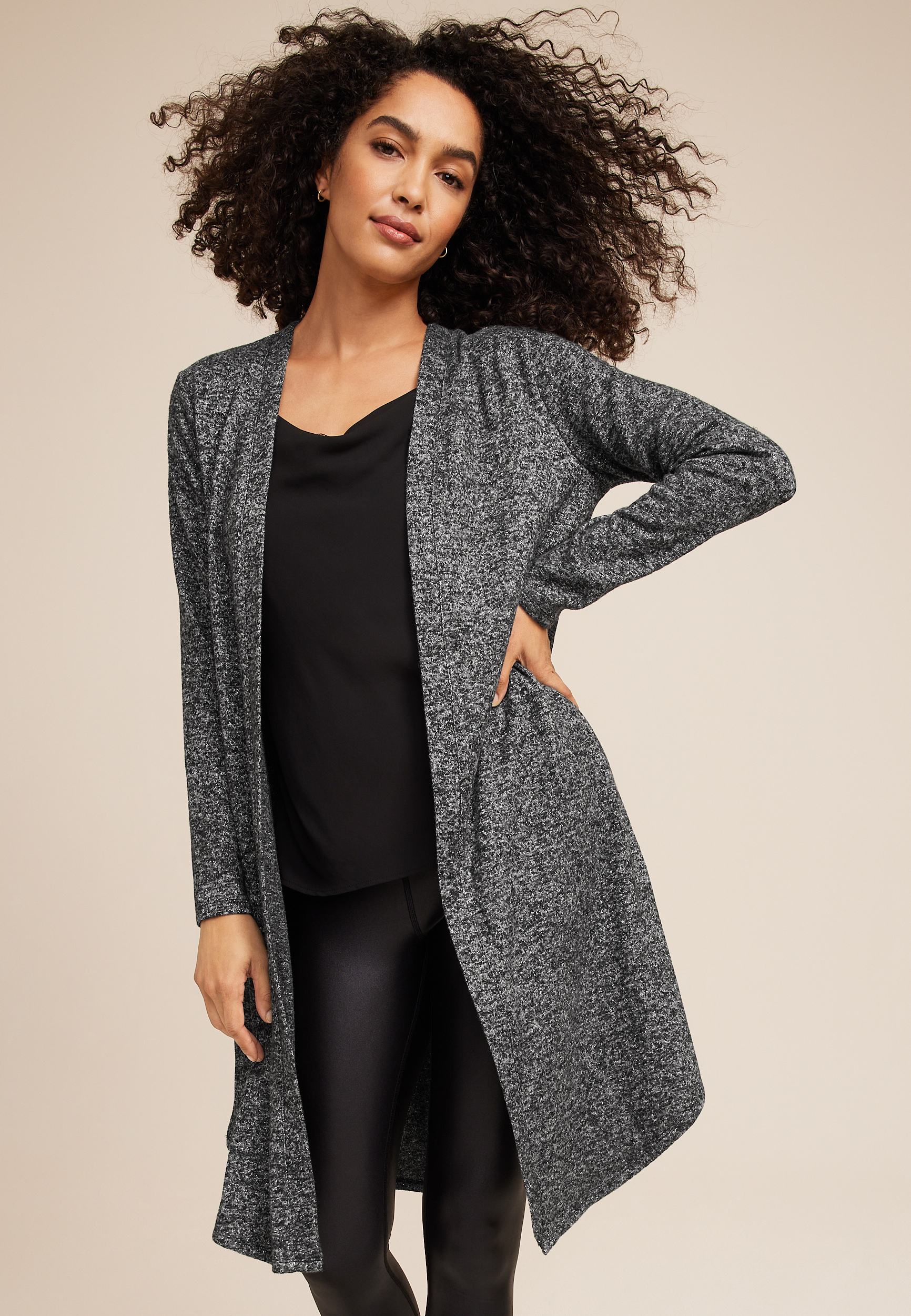 Gray Marled Metallic Duster Cardigan | maurices