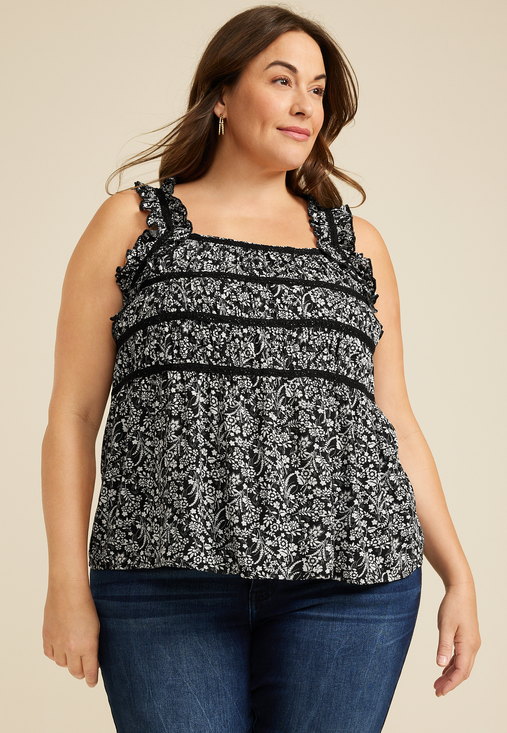 Plus Size Floral Ruffle Strap Tank Top | maurices