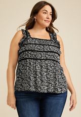 Plus Size Floral Ruffle Strap Tank Top, , small