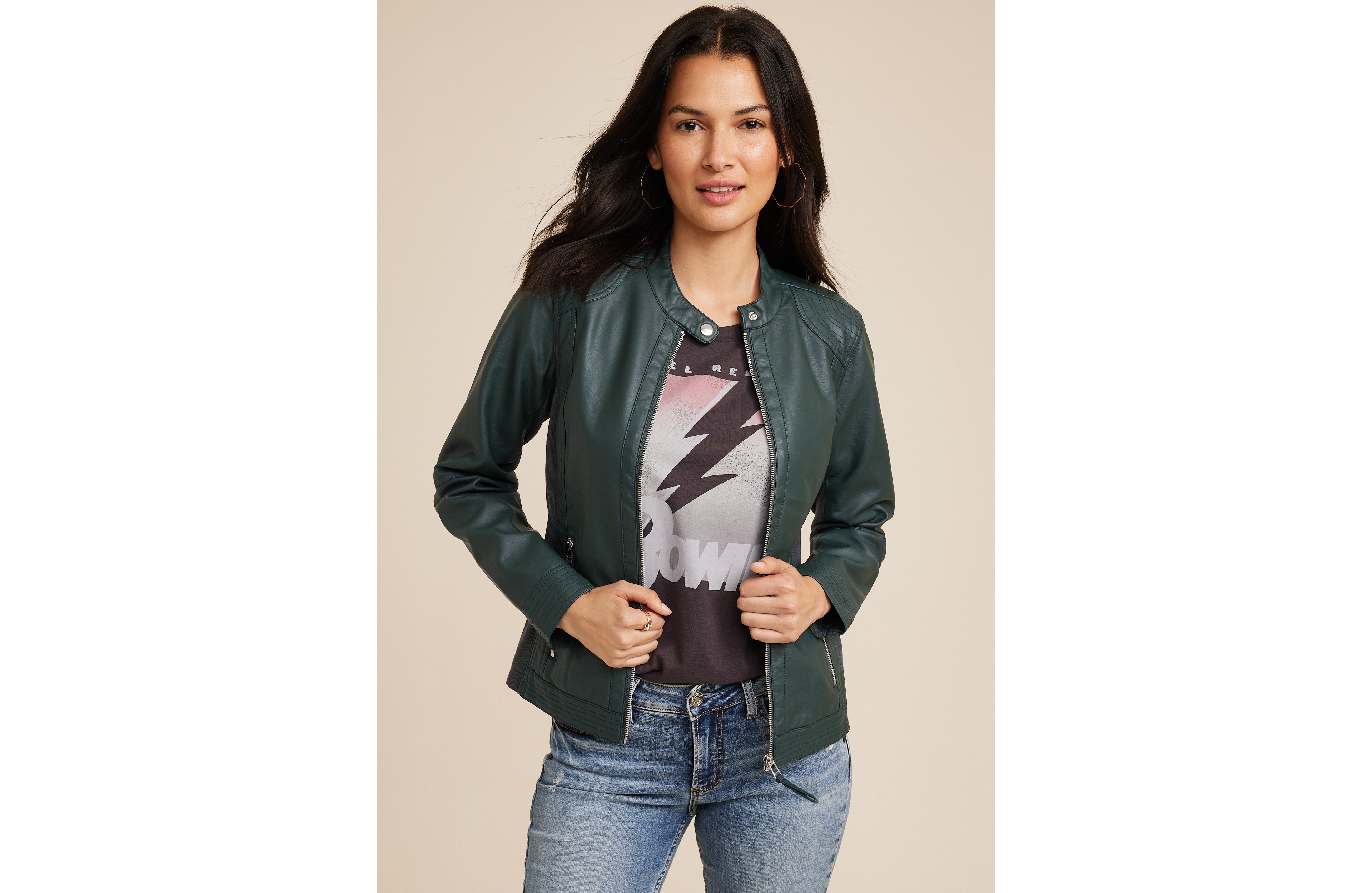 Forest Green Faux Leather Jacket