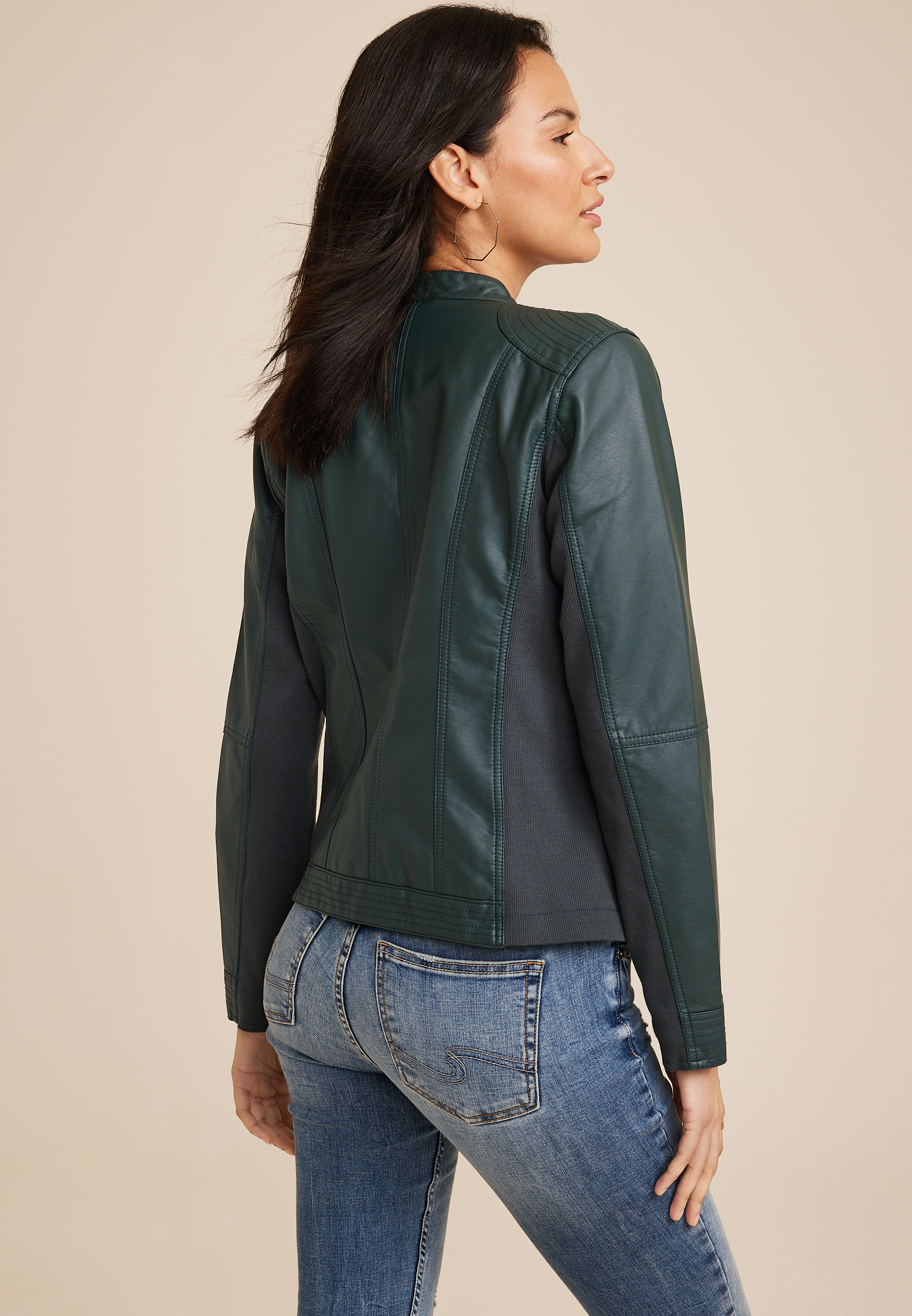 Forest Green Faux Leather Jacket, C9041, large