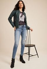 Forest Green Faux Leather Jacket, C9041, small