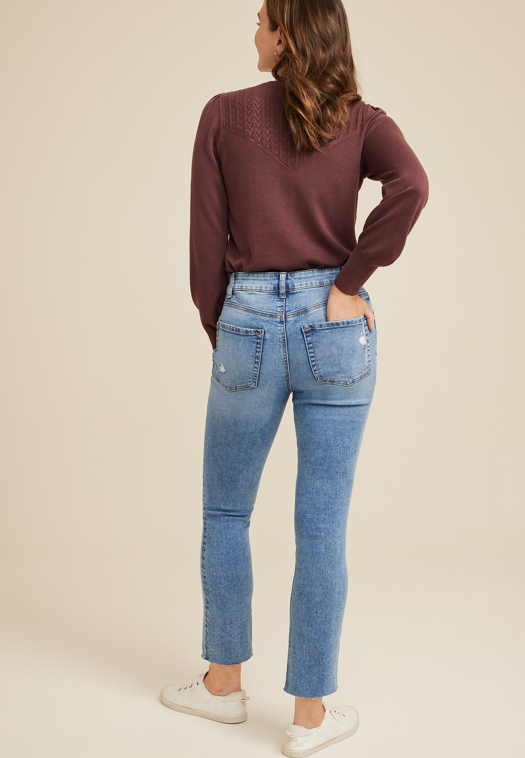 m jeans by maurices&trade; Kick Boot Ankle High Rise Ripped Jean, C3337, large