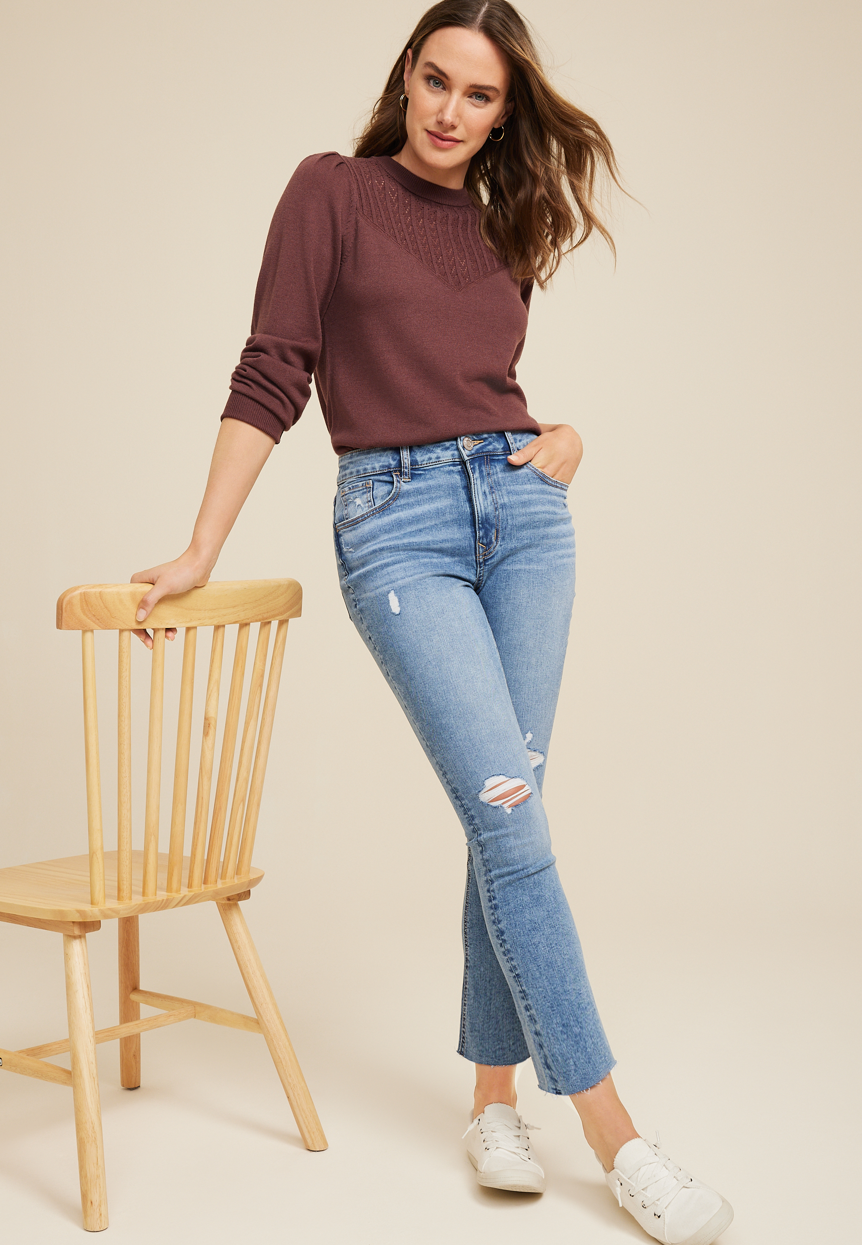 m jeans by maurices&trade; Kick Boot Ankle High Rise Ripped Jean, C3337, large