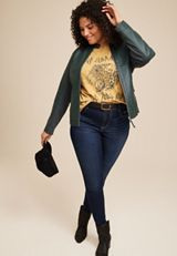 Plus Size Forest Green Faux Leather Jacket, C9041, small