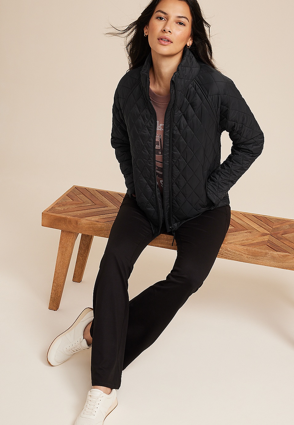 Cropped quilted jacket in ripstop fabric