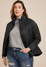 Plus Size Short Ripstop Puffer Jacket, C106, small
