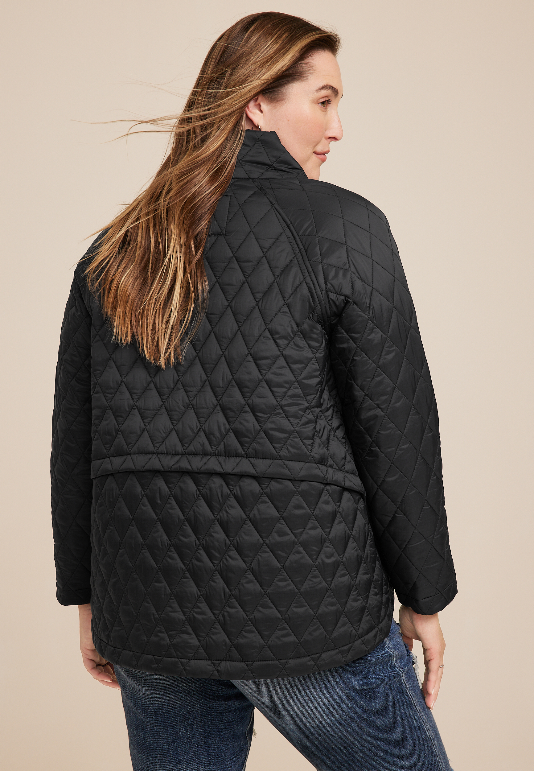 Plus Size Short Ripstop Puffer Jacket, C106, large