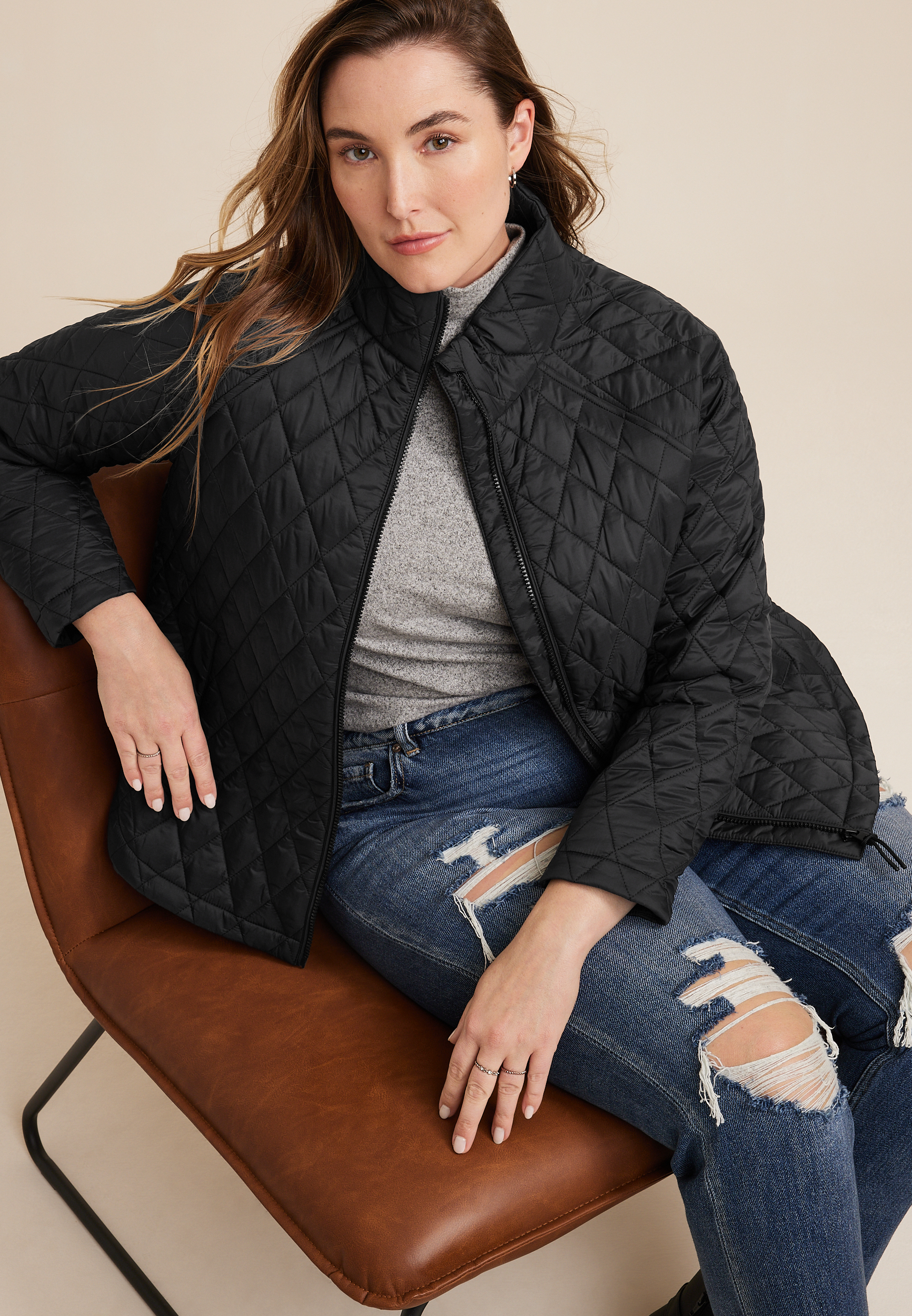 Plus Size Short Ripstop Puffer Jacket, C106, large