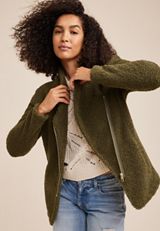 Olive Teddy Sherpa Jacket, C4419, small