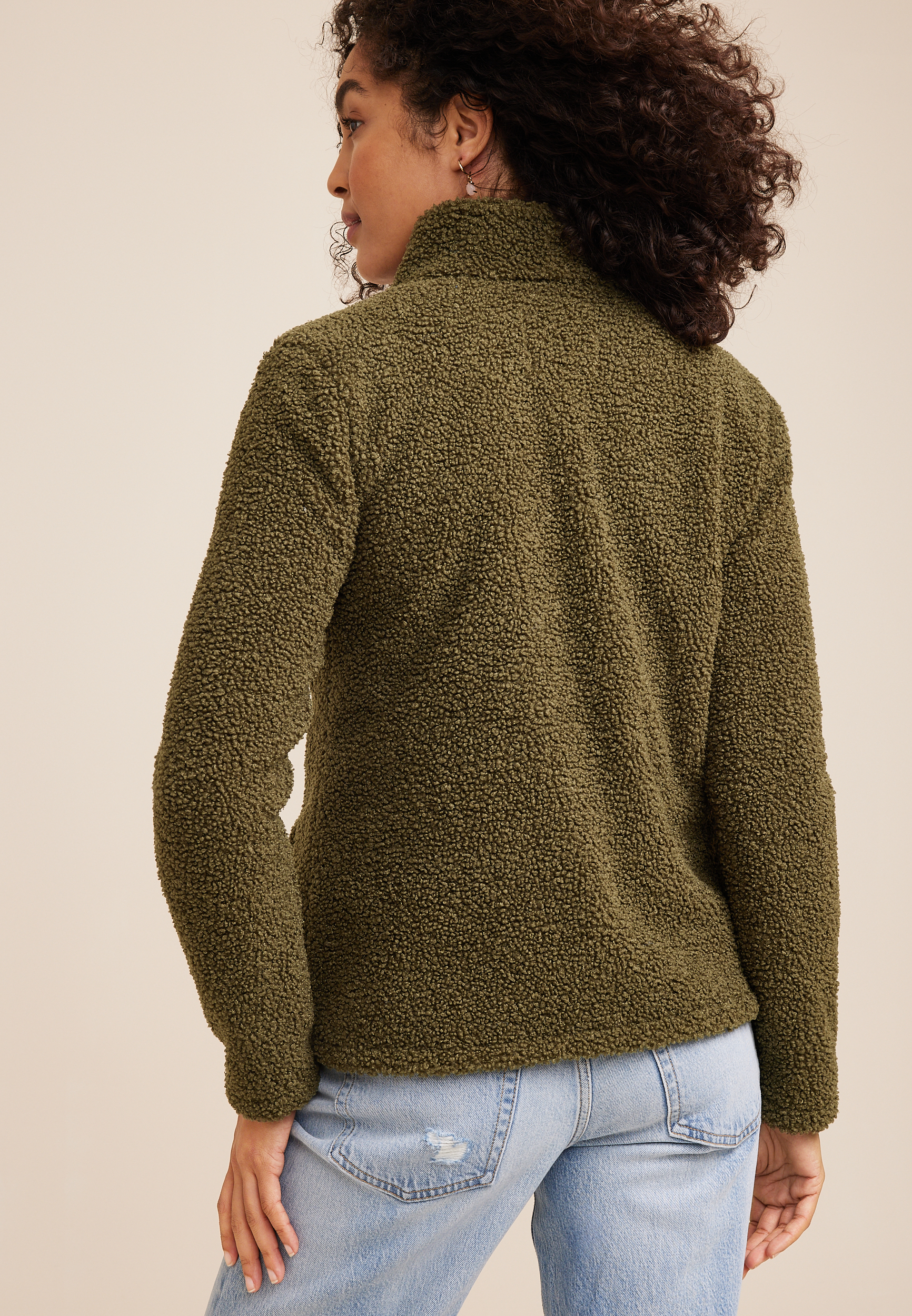 Olive Teddy Sherpa Jacket, C4419, large