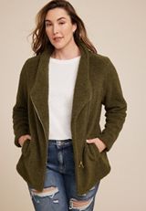 Plus Size Olive Teddy Sherpa Jacket, C4419, small