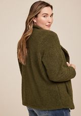 Plus Size Olive Teddy Sherpa Jacket, C4419, small