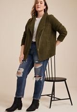 Plus Size Olive Teddy Sherpa Jacket, C4419, small