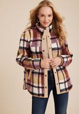 Burgundy Plaid Sherpa Shacket, C1524, small