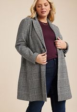Plus Size Houndstooth Longline Jacket, GRAY COMBO, small