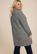 Plus Size Houndstooth Longline Jacket, GRAY COMBO, small