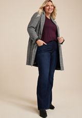 Plus Size Houndstooth Longline Jacket, GRAY COMBO, small