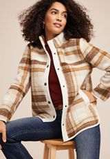 Brown Arabella Plaid Sherpa Shacket, C5883, small