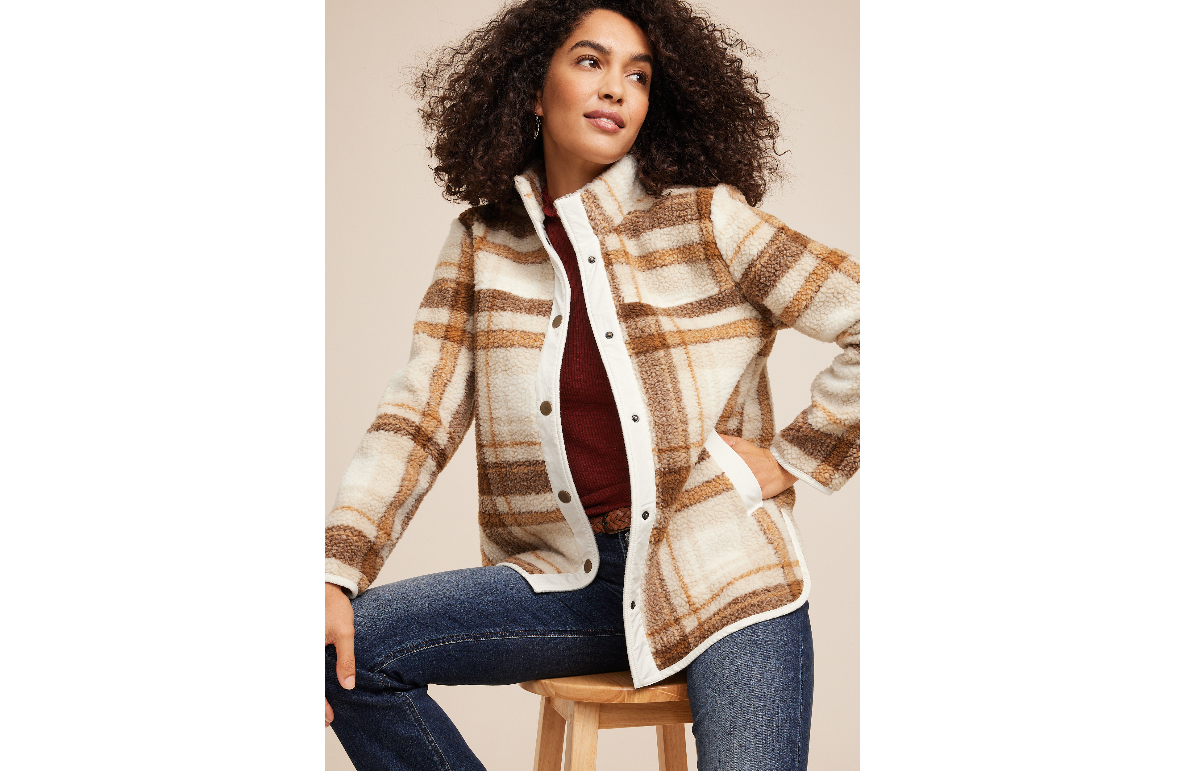 Brown Arabella Plaid Sherpa Shacket