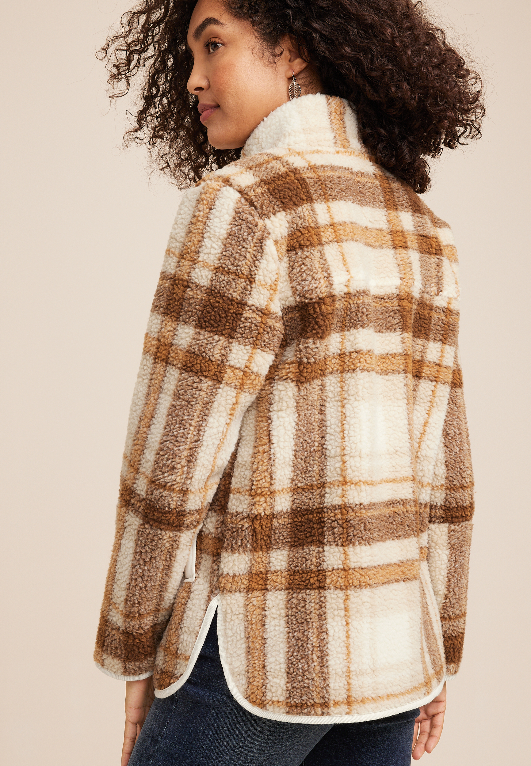 Brown Arabella Plaid Sherpa Shacket, C5883, large